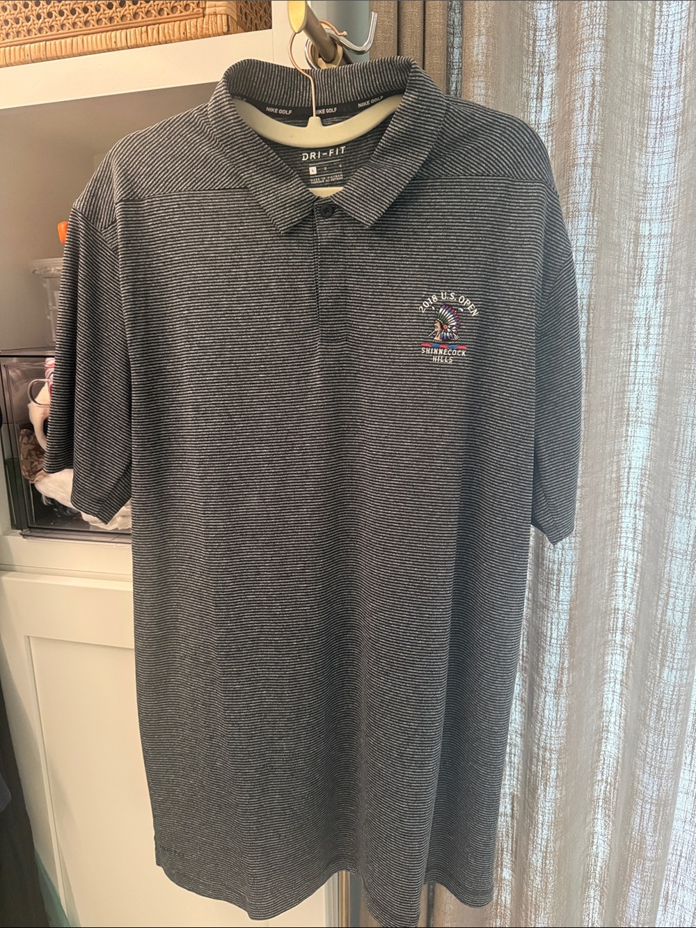 Nike Men's 2018 US Open Shinnecock Hill Black and White Stripe Dri-FIT Polo
